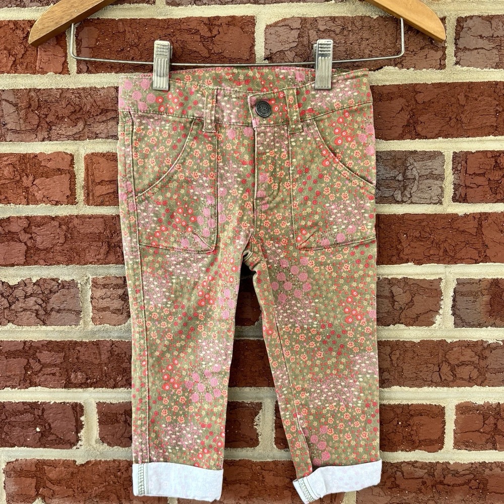 Tea Collection Olive Green‎ Floral Jeggings Girls 4 Pink Red Adjustable Waist